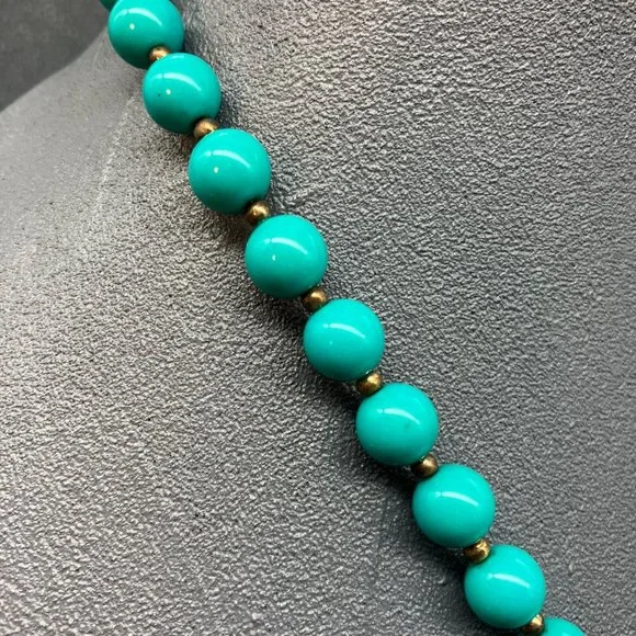 Beaded Necklace As Is Round Turquoise Blue Bronze Seed Bead No Closure Soft Girl - Picture 8 of 8